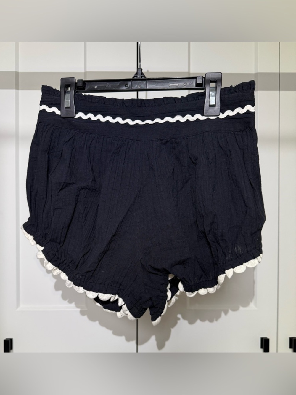 Anthropologie Black Shorts with White Ric Rac Trim